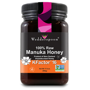 Wedderspoon Organic, Inc., 100% Raw Manuka Honey, KFactor 16, 17.6 oz (500 g)/ ウェダースプーン・オーガニック, 100%生マヌカ蜂蜜　Kファクター16