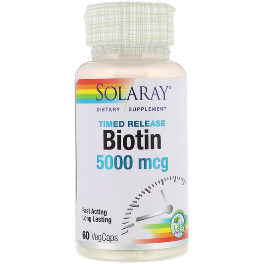 ソラレイ ビオチン 5000mg タイムド リリース 60ベジタブルカプセル / Solaray Biotin 5,000 mcg Timed Release 60 VegCaps