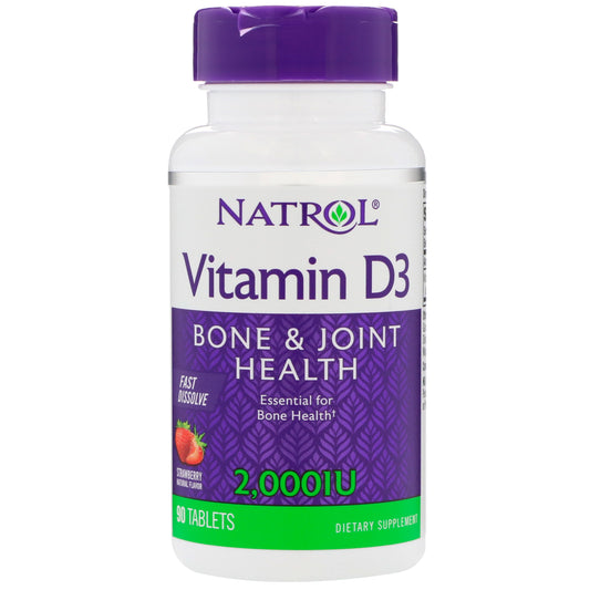 ナトロール ビタミンD3 ファスト ディゾーブ（素早く溶ける） ストロベリー 2,000IU 90タブレット / Natrol Vitamin D3 Fast Dissolve Strawberry 2000IU 90tablets