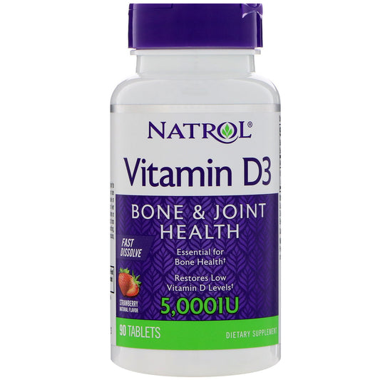 ナトロール ビタミンD3 ファスト ディゾーブ（素早く溶ける） ストロベリー 5,000IU 90タブレット / Natrol Vitamin D3 Fast Dissolve Strawberry 5000IU 90tablets