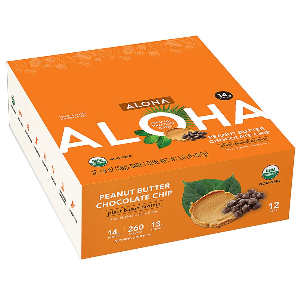 アロハ オーガニック プロテインバー ピーナツバター チョコレートチップ 12本 / Aloha Organic Protein Bar Peanut Butter Chocolate Chip 12 Bars