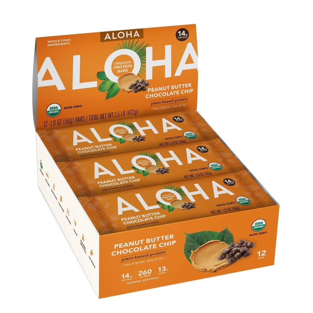 アロハ オーガニック プロテインバー ピーナツバター チョコレートチップ 12本 / Aloha Organic Protein Bar Peanut Butter Chocolate Chip 12 Bars