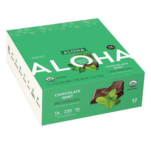 アロハ オーガニック プロテインバー チョコレートミント 12本 / Aloha Organic Protein Bar Chocolate Mint 12 Bars