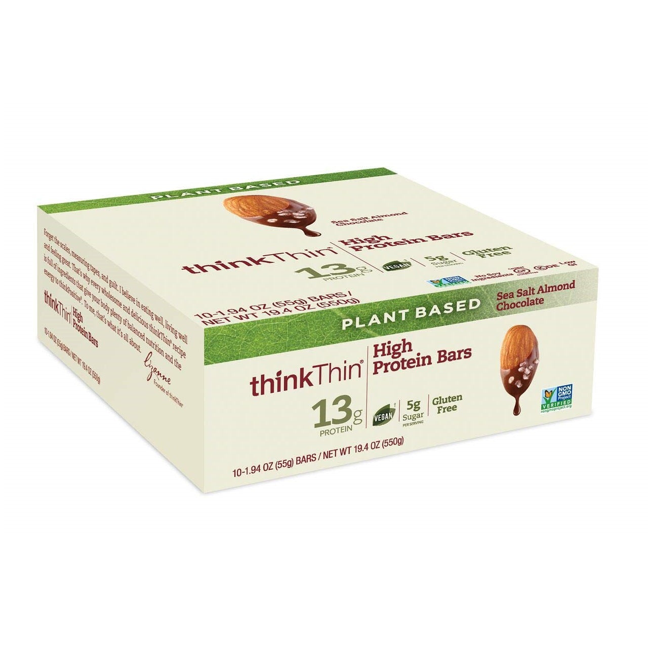 シンクシン ハイ プロテインバー シーソルト アーモンドチョコレート 10本入り / thinkThin High Protein Bars Sea Salt Almond Chocolate 10 Bars