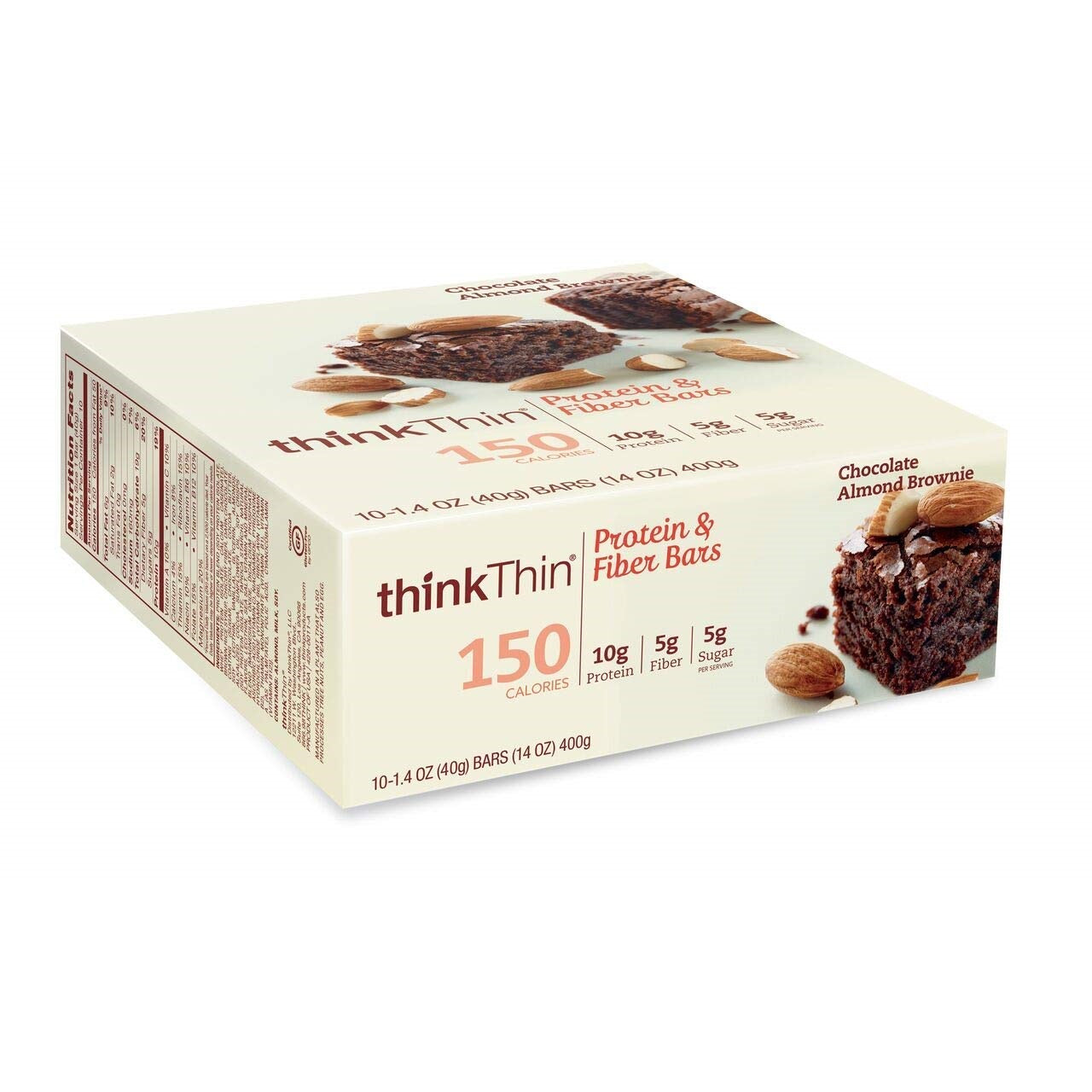 シンクシン プロテイン ＆ ファイバー バー チョコレートアーモンドブラウニー 10本入り / thinkThin Protein & Fiber Bars Chocolate Almond Brownie 10 Bars