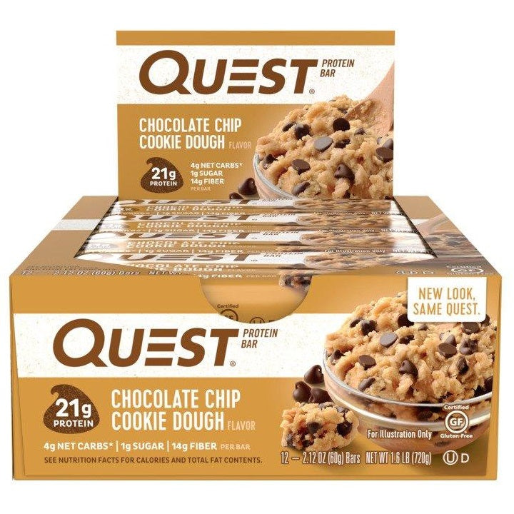 クエスト プロテインバー チョコレートチップクッキードウ 12本入り / QUEST Protein Bar Chocolate Chip Cookie Dough 12 Bars