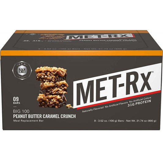 メットアールエックス ビッグ100 プロテインバー ピーナツバターキャラメルクランチ 9本入り / MET-Rx BIG 100 Protein Plus Protein Bar Peanut Butter Caramel Crunch 9 Bars