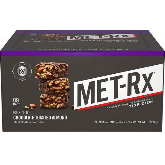 メットアールエックス ビッグ100 プロテインバー チョコレートトーストアーモンド 9本入り / MET-Rx BIG 100 Protein Plus Protein Bar Chocolate Toasted Almond 9 Bars