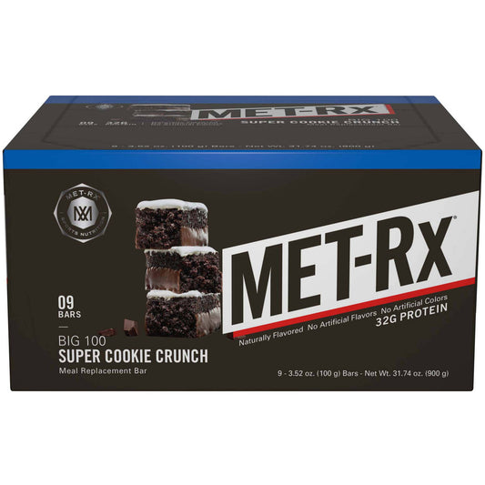 メットアールエックス ビッグ100 プロテインバー スーパークッキークランチ 9本入り / MET-Rx BIG 100 Protein Plus Protein Bar Super Cookie Crunch 9 Bars