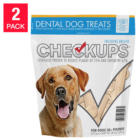 チェックスアップ デンタル 9kg以上 大型犬用おやつ 2袋セット  CheckUps Dental Dog Treats 24 Count, 2-pack